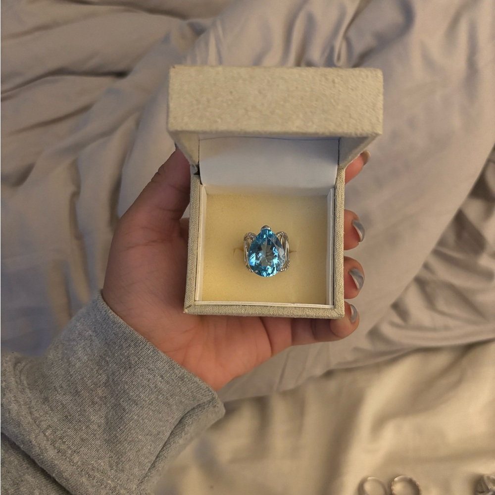 Blue Silver Floral Statement Ring - image 1